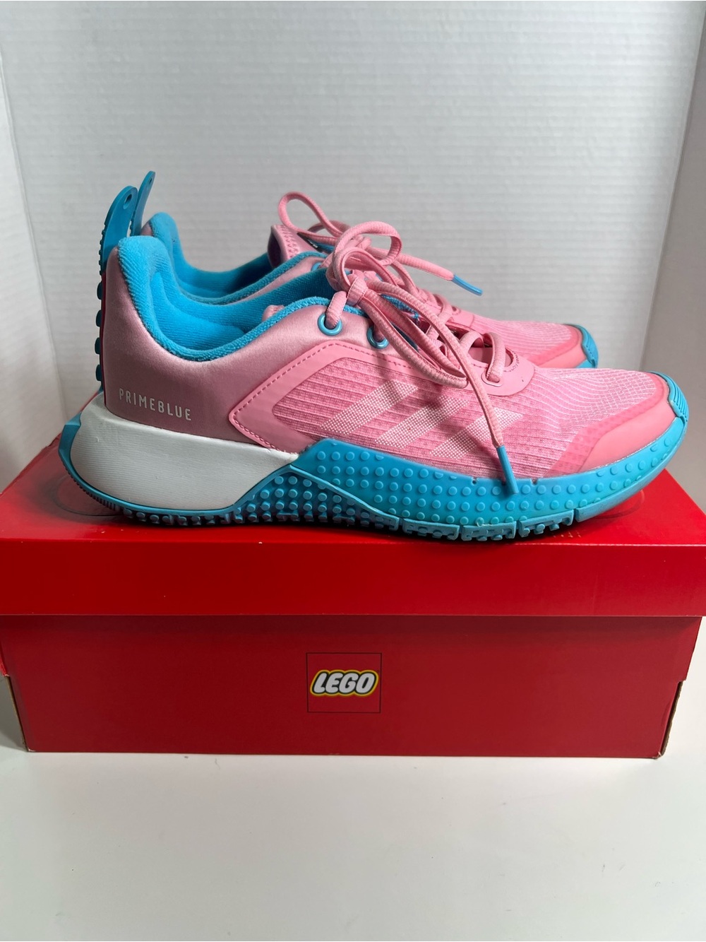 Adidas Pink and Blue LEGO Collab Athletic Sneakers Youth Size 5